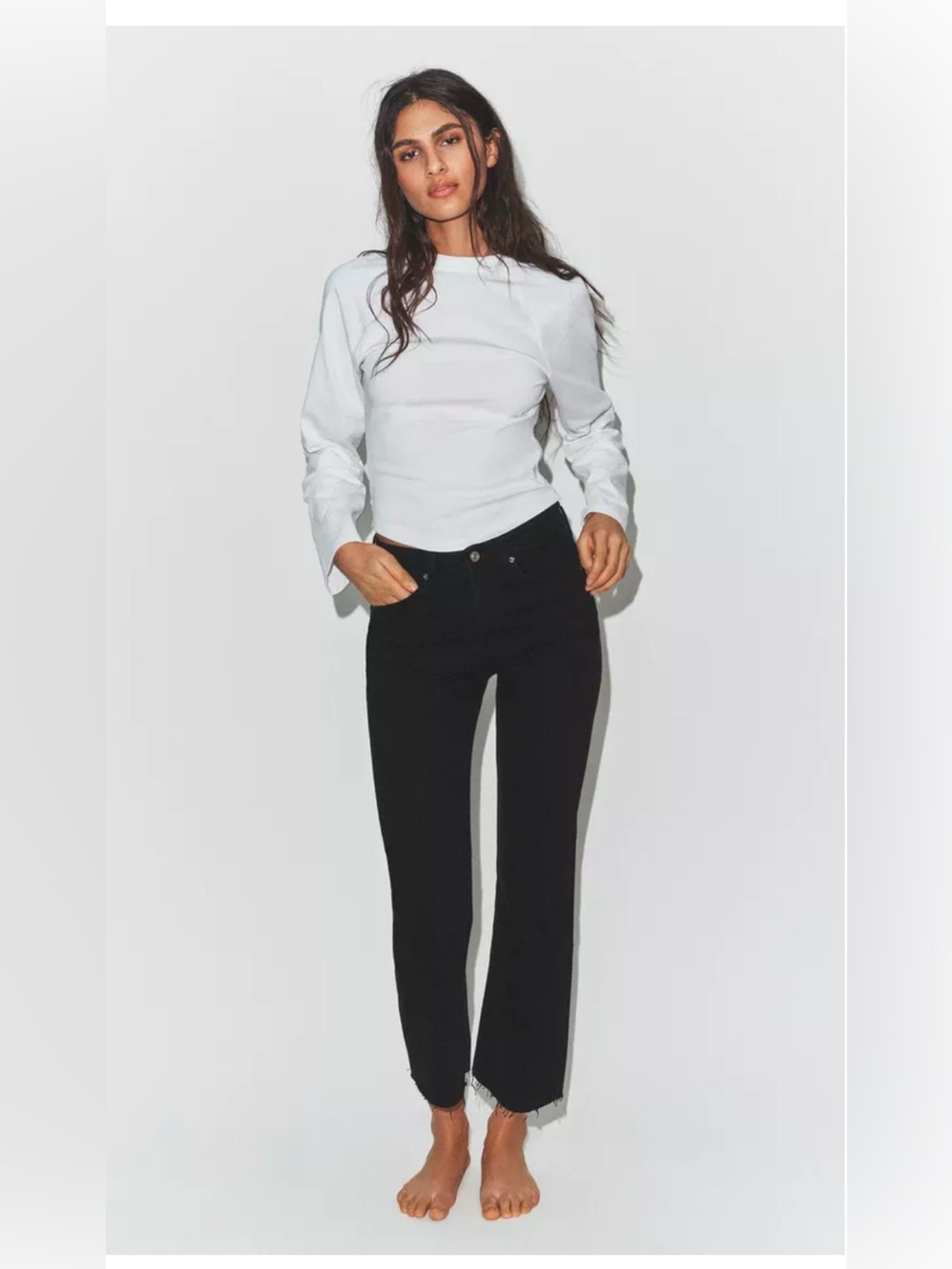 Zara Black Washed Straight-Leg Denim Jeans
